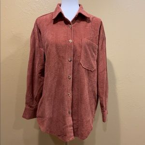 White Fox Boutique Out and About Cord Long Sleeve Shirt Rust